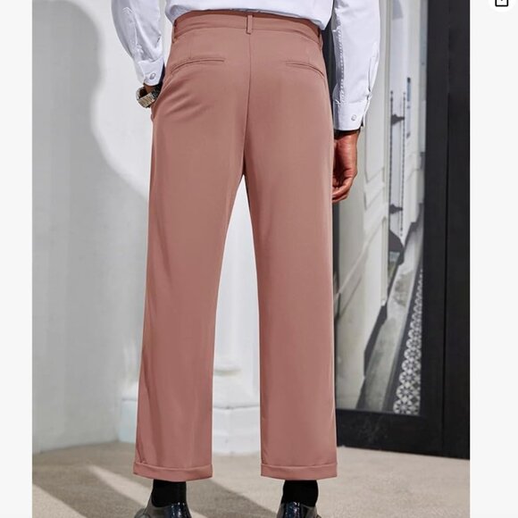 Mens Chino Pants Flat Front Slim Fit Cropped Dress Pants Casual Slacks NEW LARGE - Picture 4 of 7